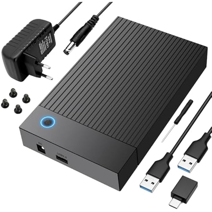 rayihni حافظة قرص صلب 3.5، محطة إرساء USB C/USB 3.0 SATA HDD لـ 2.5 و 3.5 بوصة SATA HDD/SSD، علبة قرص صلب بسرعة 6GBPS مع محول طاقة 12V/2A، UASP - Image 1