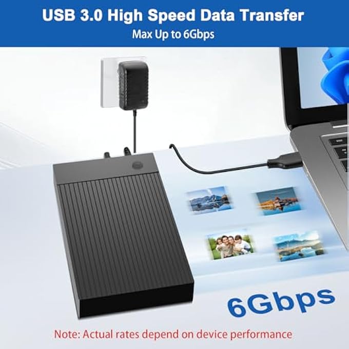 rayihni حافظة قرص صلب 3.5، محطة إرساء USB C/USB 3.0 SATA HDD لـ 2.5 و 3.5 بوصة SATA HDD/SSD، علبة قرص صلب بسرعة 6GBPS مع محول طاقة 12V/2A، UASP - Image 2