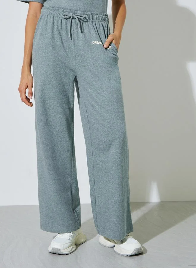 Styli Green Wide Leg Joggers with Drawstring and Side Pocket
