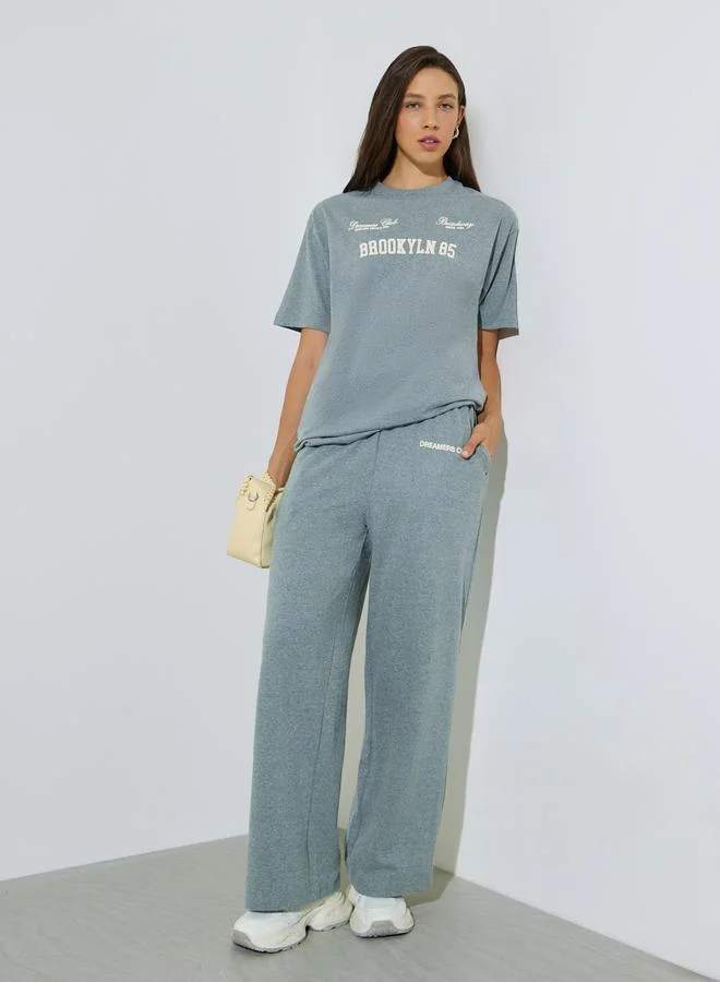 Styli Green Wide Leg Joggers with Drawstring and Side Pocket