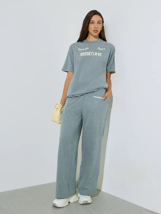 Styli Styli Green Wide Leg Joggers with Drawstring and Side Pocket