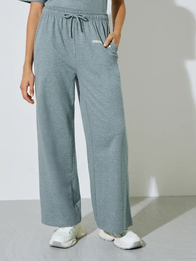 Styli Styli Green Wide Leg Joggers with Drawstring and Side Pocket