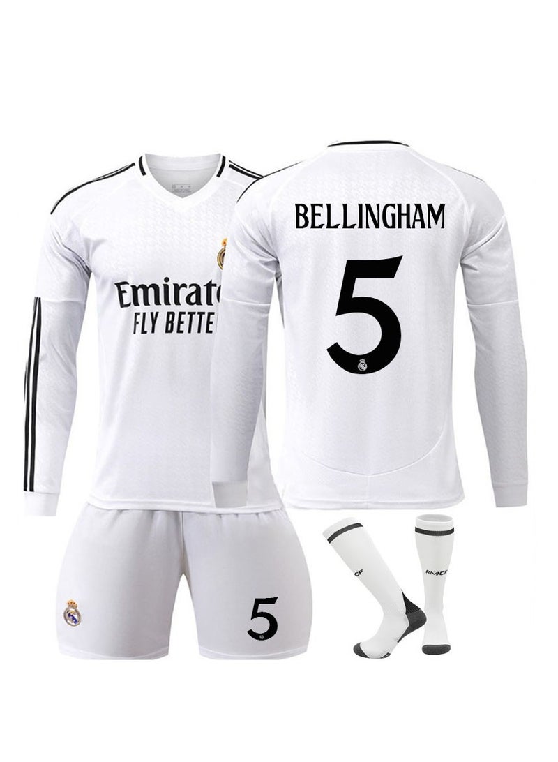 Real Madrid 24-25 Home Football Kits BELLINGHAM #5 Fans Football Jersey Long Sleeve/Shorts Socks Gift Set Youth Sizes and Adult Size - Image 1