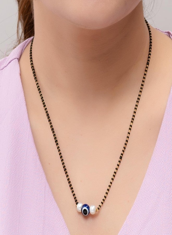 Heeva Creation Stylish Gold Plated Mangalsutra Necklace With Evil Eye Black Bead Chain For Woman And Girls,Pack Of 1,(Colour-Multi) - Image 2