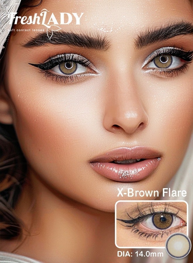 FreshLady X-Brown Flare Colored Contact Lenses 14.0mm – Natural Soft Hydrating, Big Eye Effect, Comfortable Daily Wear, Korean Style Cosmetic Lenses, Yearly Disposable, Unisex for Makeup & Fashion - Image 1