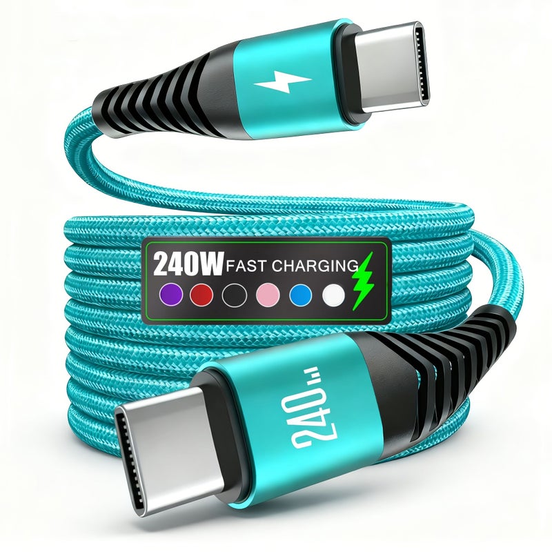 2m Silvery Braided Usb C Cable 240W Fast Charging Sync Cord For Iphone Samsung - Image 1