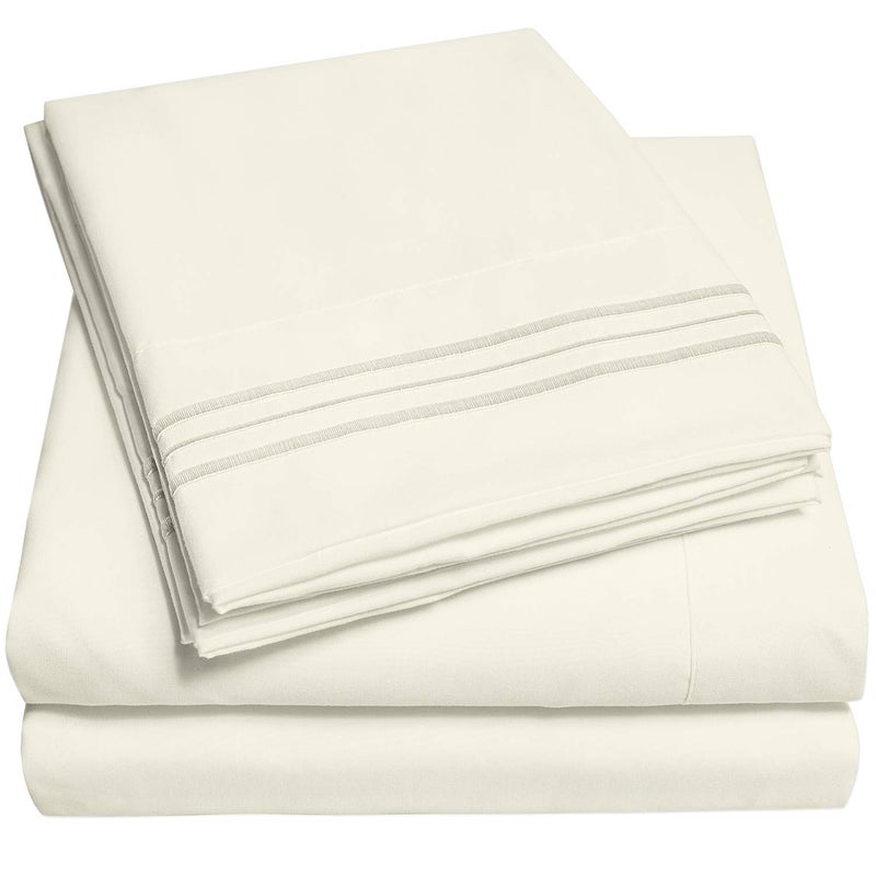 Sweet Home Collection Sweet Home Collection RV Bed Linen Set Short Queen Ivory  1500 Supreme Collection 6Pc Deep Pocket Wrinkle  Fade Resistant Microfiber Luxury Sheet Set 