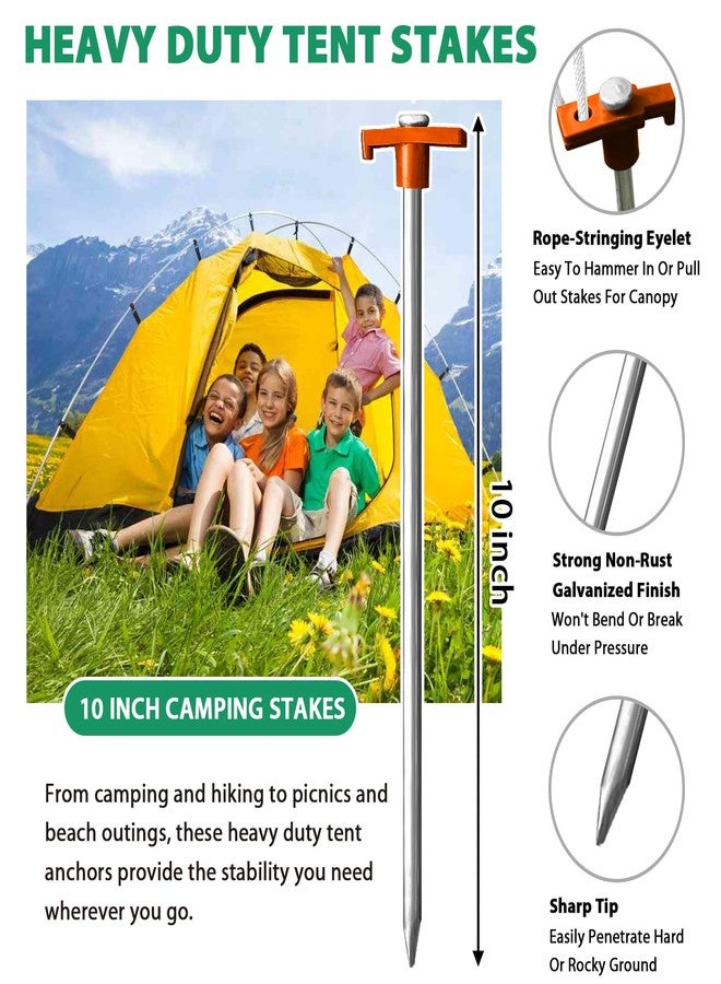 Eurmax USA Galvanized Non-Rust Camping Family Tent Pop Up Tent Stakes Canopy Anchors Heavy Duty 10pc-Pack, with 4x10ft Ropes & 1 Orange Stopper - Image 3