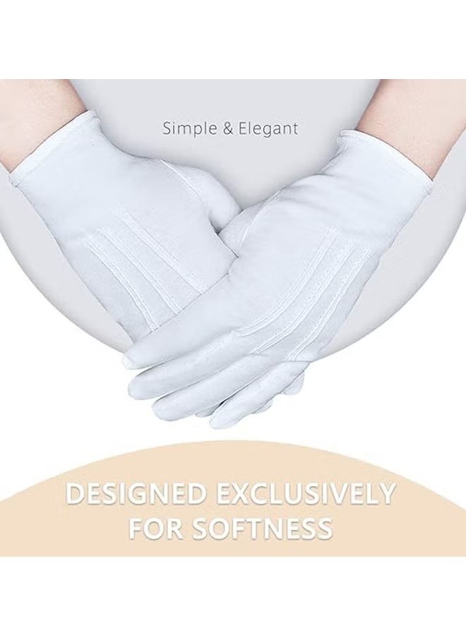 4 Pair White Cotton Gloves, Soft Moisturizing Plain White Gloves Dress for Coin Handling Services Parade Formal Guard Police Wedding Formal Tuxedo Jewelry Inspection for Men Women - Image 2