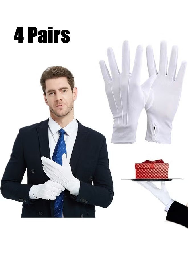 4 Pair White Cotton Gloves, Soft Moisturizing Plain White Gloves Dress for Coin Handling Services Parade Formal Guard Police Wedding Formal Tuxedo Jewelry Inspection for Men Women - Image 1