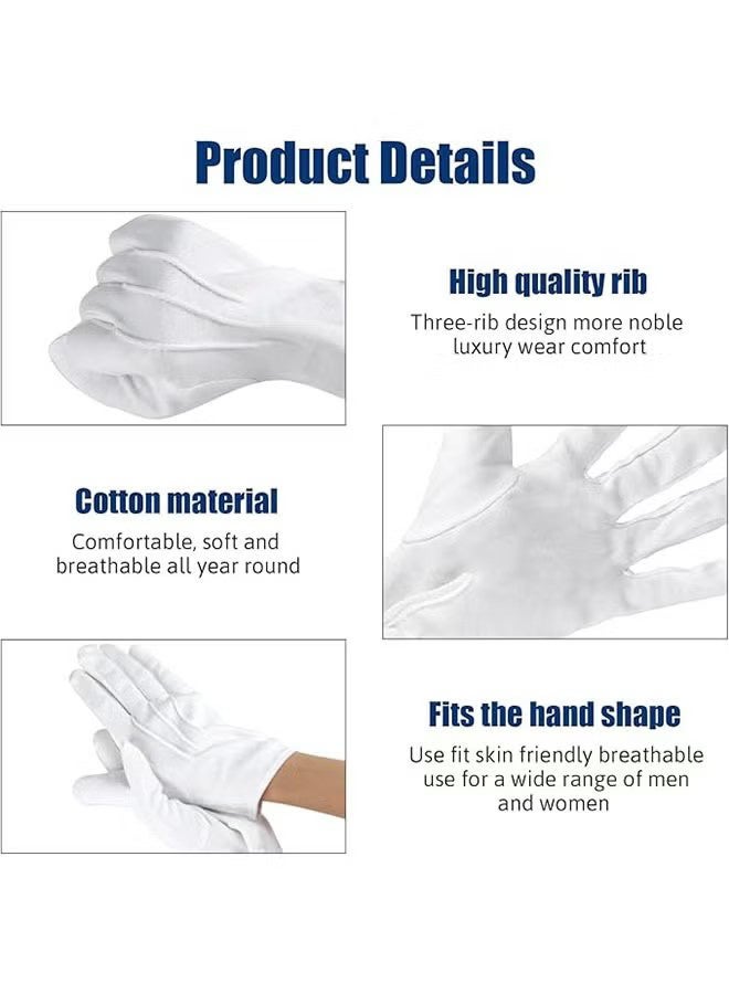 4 Pair White Cotton Gloves, Soft Moisturizing Plain White Gloves Dress for Coin Handling Services Parade Formal Guard Police Wedding Formal Tuxedo Jewelry Inspection for Men Women - Image 3