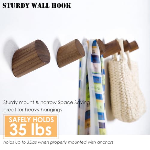 Felidio Wooden Wall Hooks, Natural Wood Coat Hooks Wall-Mounted (2 Pack), Rustic Wall Coat Rack Hat Hook, Entryway Walls Hangers, Heavy Duty Hook for Hanging Towels (Black Walnut) - Image 3