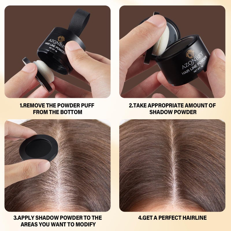 Azonbey Root Touch Up Sets,Hairline Powder for Women Cover Up- Hairline Concealer for Thin and Thinning Hair, Water & Sweat Resistant,Contain Azonbey Makeup Brush (Dark Brown, Med #Makeup Brush) - Image 3