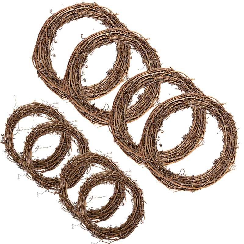Larcenciel Christmas Grapevine Wreath  Natural Dry Rattan DIY Crafts for Xmas DoorWall Decor  HandWoven Halloween Wreath 8 Pack 2 Sizes 20CM 10CM