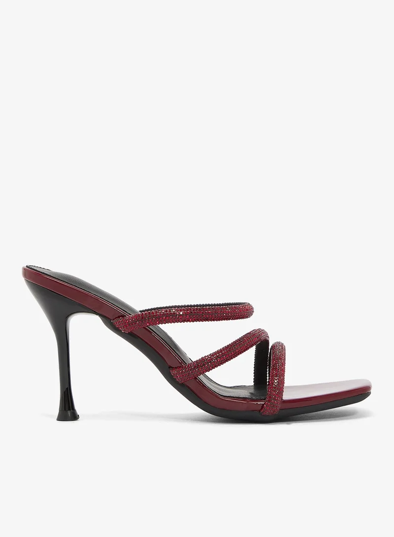 Ella Limited Edition Burgundy Rhinestone Detail Strap Detail Heels for Women | Best Price UAE