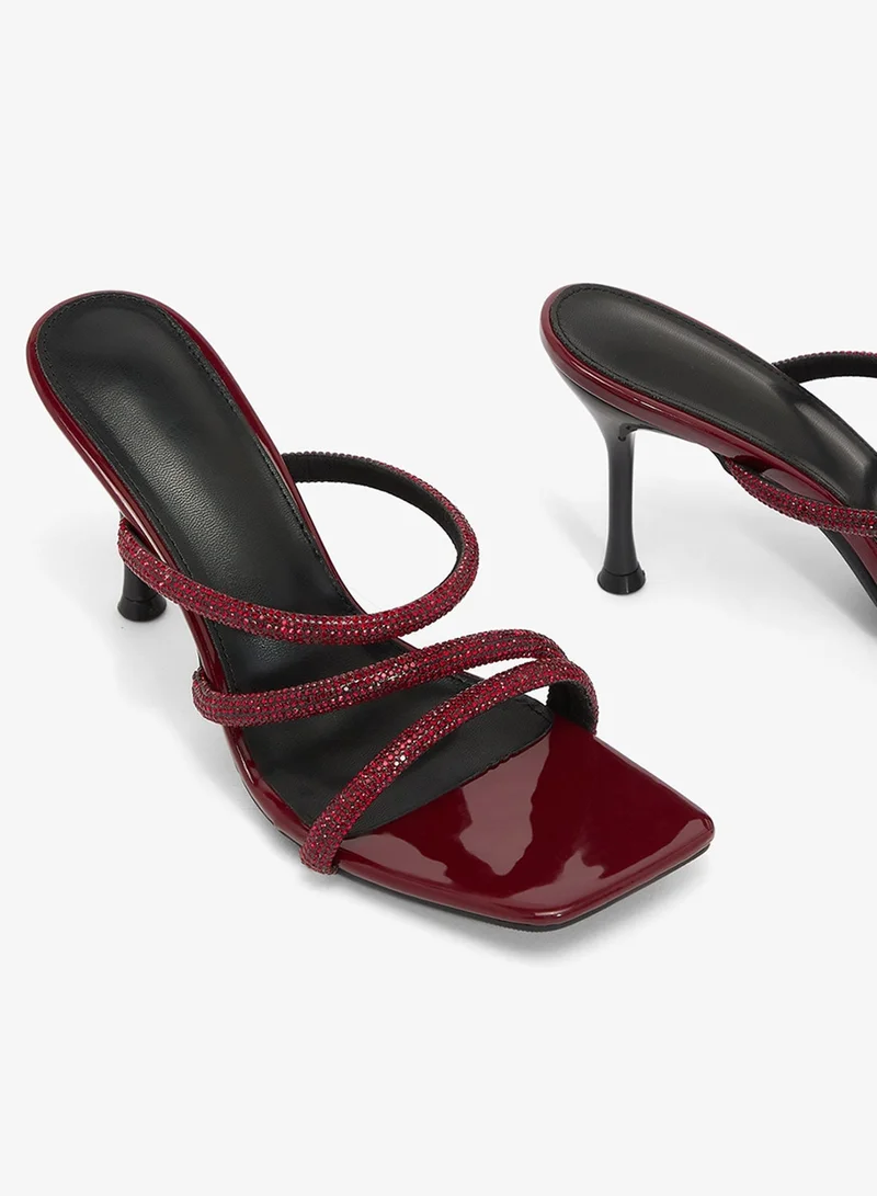 Ella Limited Edition Burgundy Rhinestone Detail Strap Detail Heels for Women | Best Price UAE