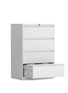 Protector Lateral File Cabinet 4 Drawer, White Filing Cabinet with Lock, Lockable File Cabinet for Home Office, Locking Metal File Cabinet for Legal/Letter/A4/F4 Size with Hanging Bars&Key (Fully assembled)  - Image 1