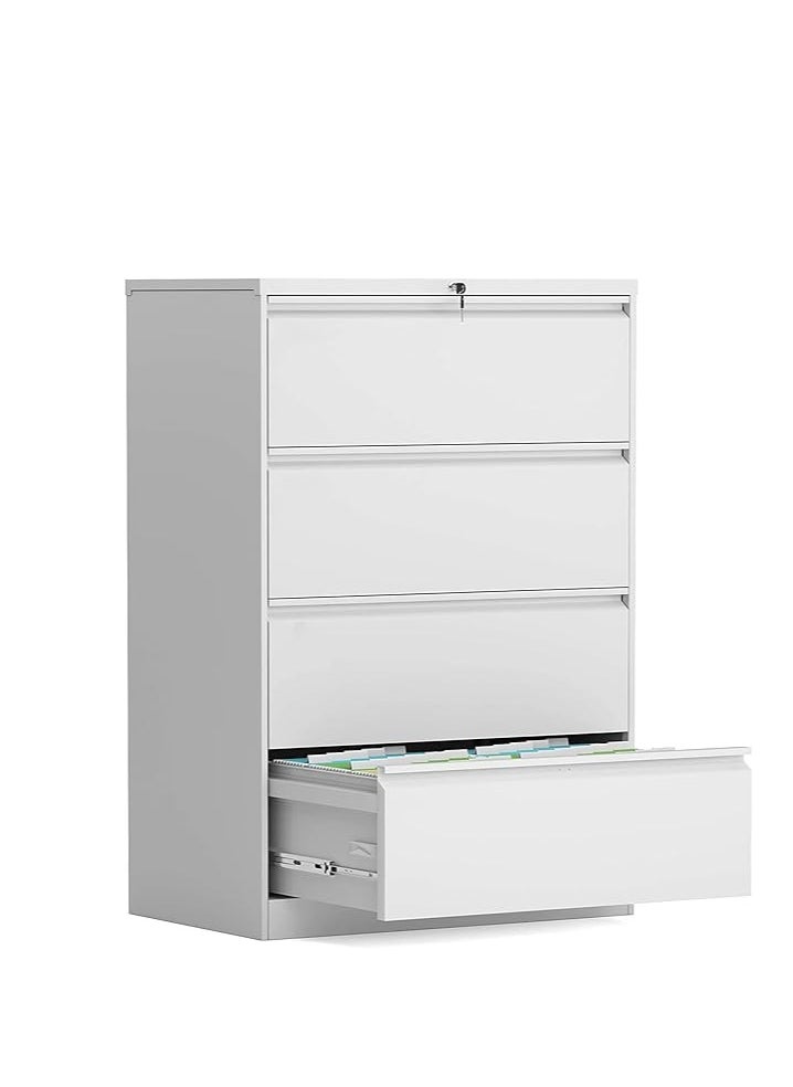 Protector Lateral File Cabinet 4 Drawer, White Filing Cabinet with Lock, Lockable File Cabinet for Home Office, Locking Metal File Cabinet for Legal/Letter/A4/F4 Size with Hanging Bars&Key (Fully assembled)  - Image 1