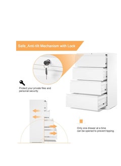 Protector Lateral File Cabinet 4 Drawer, White Filing Cabinet with Lock, Lockable File Cabinet for Home Office, Locking Metal File Cabinet for Legal/Letter/A4/F4 Size with Hanging Bars&Key (Fully assembled)  - Image 3