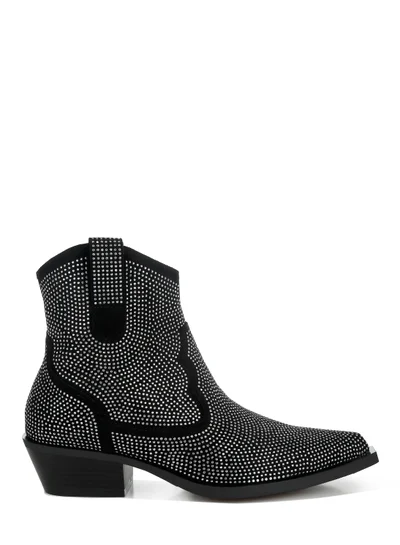 London Rag Rhinestones Embellished Cowboy Boots in Black