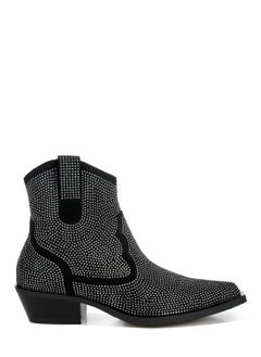 London Rag Rhinestones Embellished Cowboy Boots in Black  - Image 1