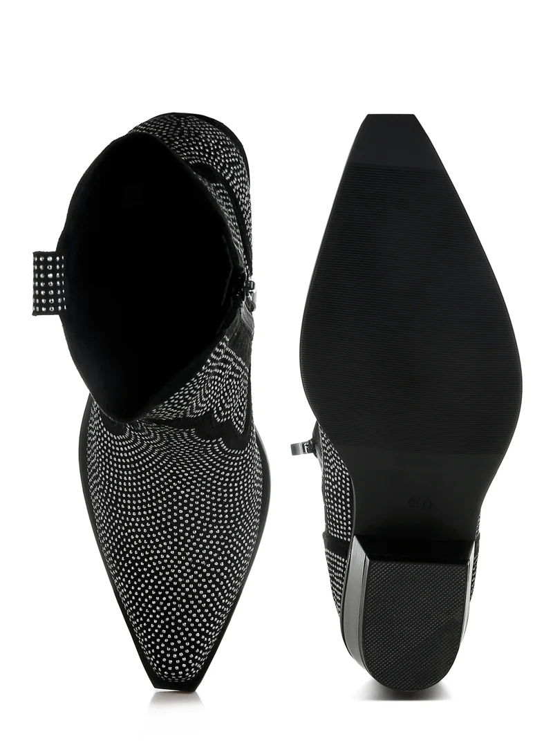 London Rag Rhinestones Embellished Cowboy Boots in Black