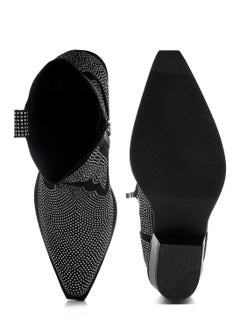 London Rag Rhinestones Embellished Cowboy Boots in Black  - Image 4