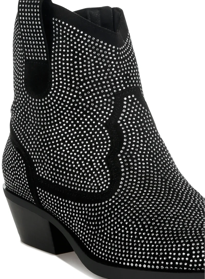 London Rag Rhinestones Embellished Cowboy Boots in Black