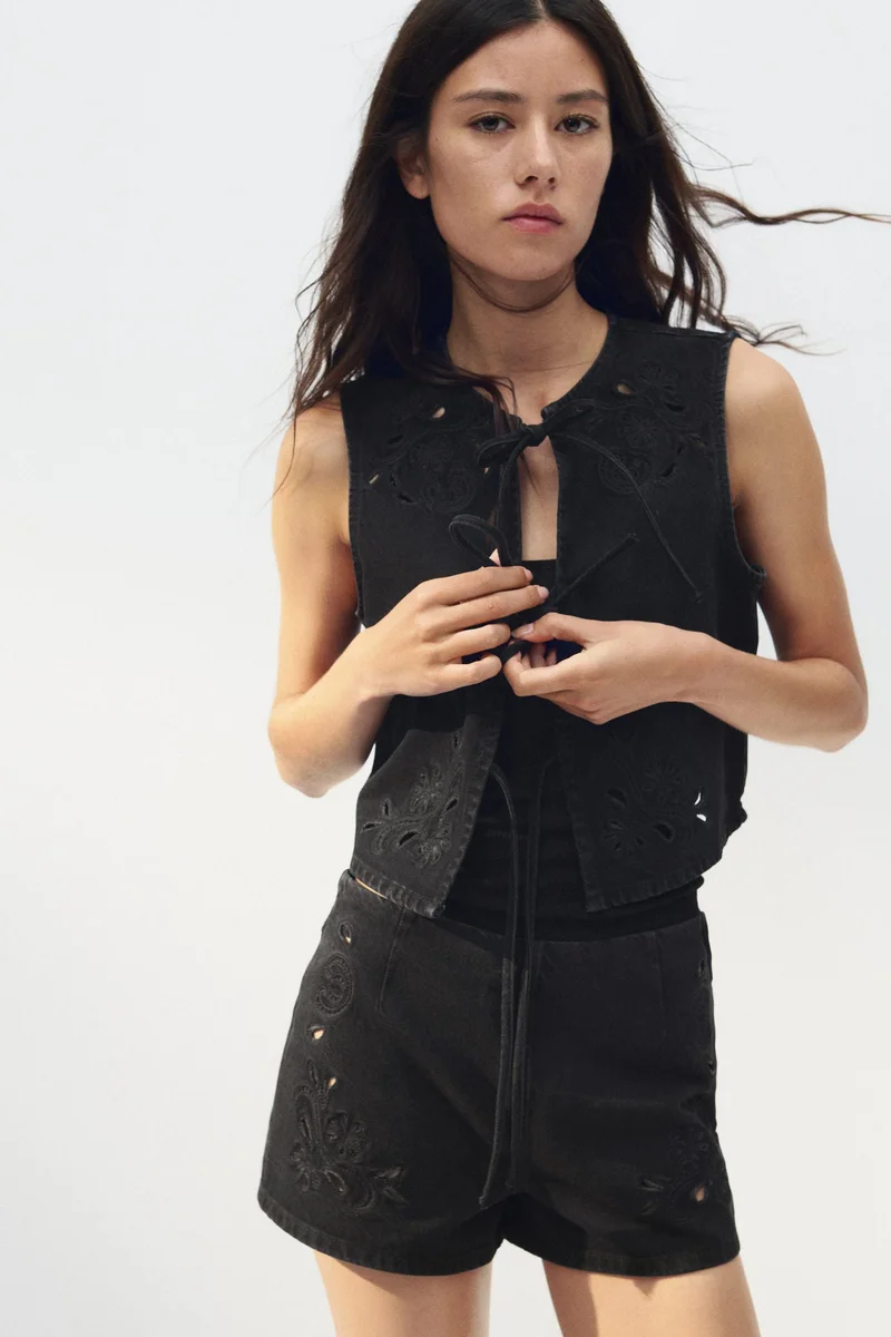 H&M Tie-front denim waistcoat