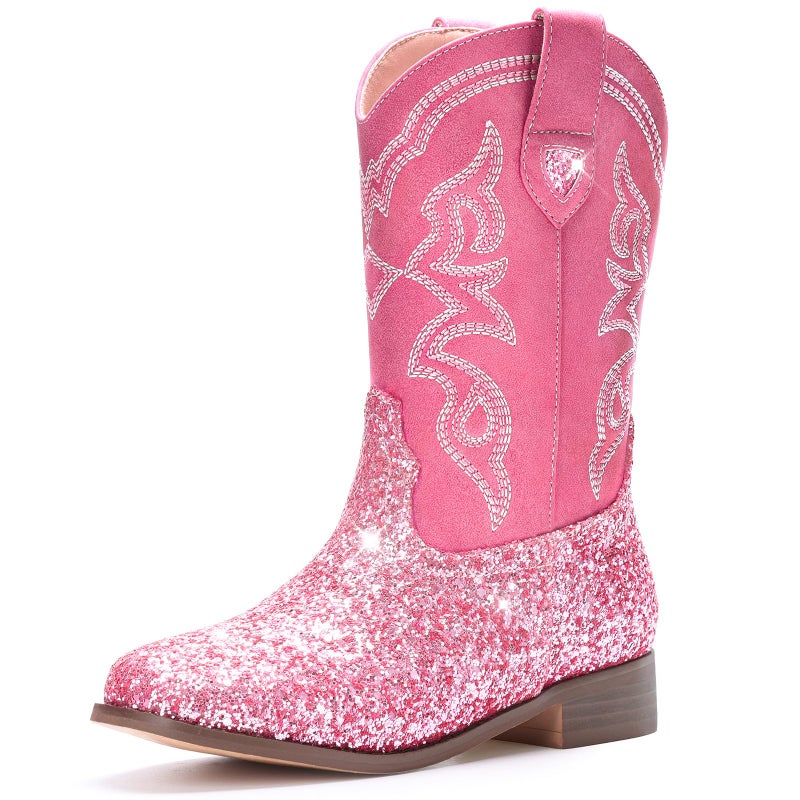 Choiran Toddler Girls Cowboy Boots - Cowgirl Western Boot for Kids Sparkle Glitter Mid Calf Riding Shoes Little/Big Kid - Image 1