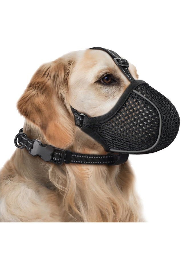 BONTHEE Dog Muzzle,Soft Nylon Muzzles Anti Biting Barking Chewing,Breathable Reflective Adjustable Loop Pets for Small Medium Large Sized Dogs,Allows Panting and Drinking(Black XL) - Image 1