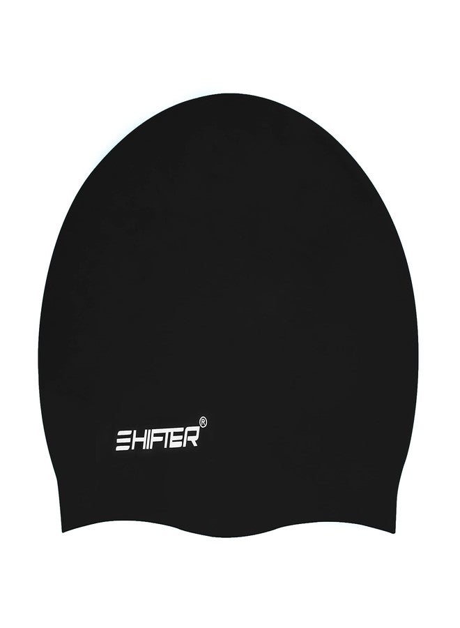 SHIFTER Swimming Cap Free Size for Men Women Kids Boys Girls Premium Silicone (Black) - Image 2