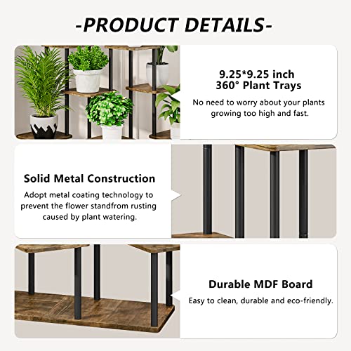 AZERPIAN Plant Stand 9 Tier Indoor Metal Flower Shelf for Multiple Plants Corner Tall Flower Holders for Patio Garden Living Room Balcony Bedroom, Black+Rustic Brown - Image 5