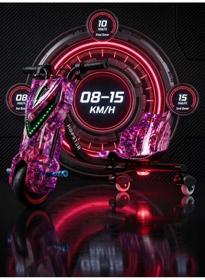 Hopster Kid's Advanced Electric Drift Scooter for Kids with 180W Motor, Medium 6.5 inch wheel, Comfortable Racing Seat, Rear Drift Wheel System, Long-Lasting Rechargeable Battery, Purple - Image 5