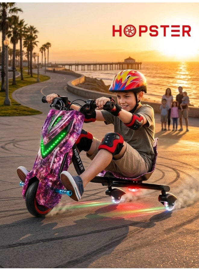 Hopster Kid's Advanced Electric Drift Scooter for Kids with 180W Motor, Medium 6.5 inch wheel, Comfortable Racing Seat, Rear Drift Wheel System, Long-Lasting Rechargeable Battery, Purple - Image 3