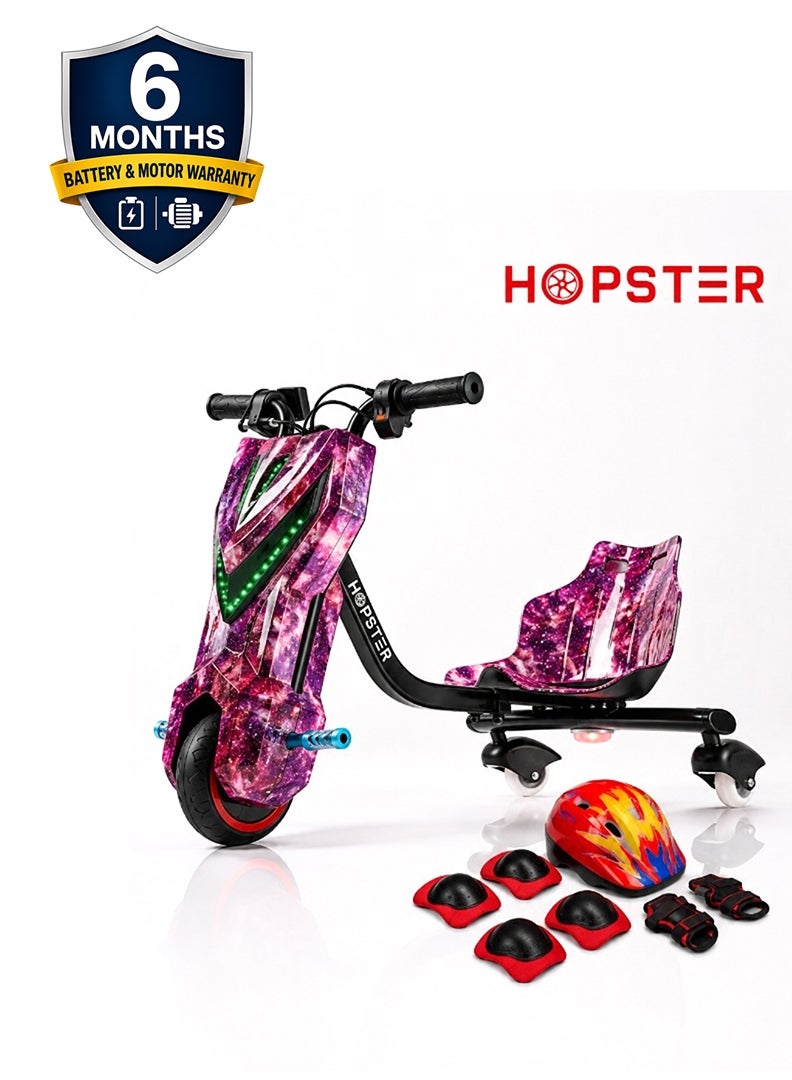Hopster Kid's Advanced Electric Drift Scooter for Kids with 180W Motor, Medium 6.5 inch wheel, Comfortable Racing Seat, Rear Drift Wheel System, Long-Lasting Rechargeable Battery, Purple - Image 1