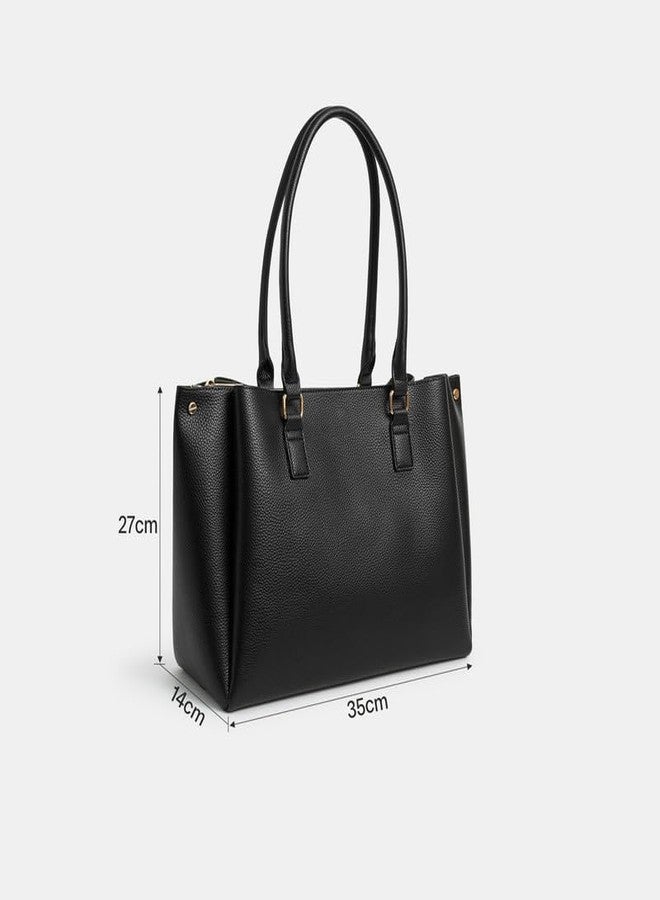 أكسيسورايز حقيبة كتف نسائية سوداء بثلاثة أقسام من أكسسورايز لندن - Image 4