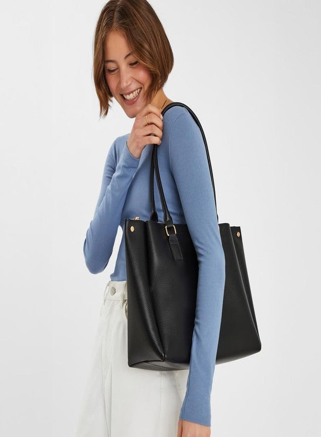 أكسيسورايز حقيبة كتف نسائية سوداء بثلاثة أقسام من أكسسورايز لندن - Image 2