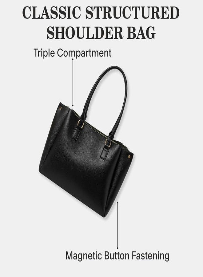 أكسيسورايز حقيبة كتف نسائية سوداء بثلاثة أقسام من أكسسورايز لندن - Image 5