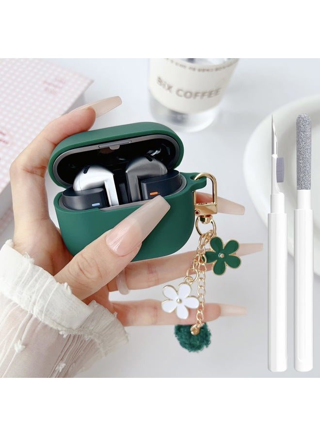OTOPO Cute Green Case for Samsung Galaxy Bud 3/Buds 3 Pro Cover for Girl Women with Pom pom Flower Keychain & Cleaner Pen, Soft Silicone Galaxy Buds Pro 3/Buds3 Protective Cover Skin (2024) - Image 1