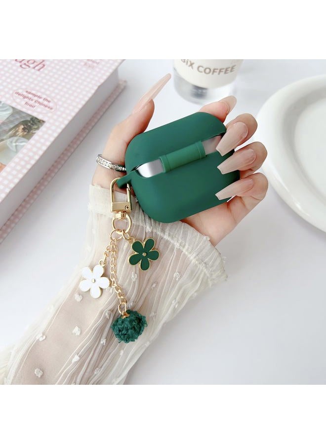 OTOPO Cute Green Case for Samsung Galaxy Bud 3/Buds 3 Pro Cover for Girl Women with Pom pom Flower Keychain & Cleaner Pen, Soft Silicone Galaxy Buds Pro 3/Buds3 Protective Cover Skin (2024) - Image 3