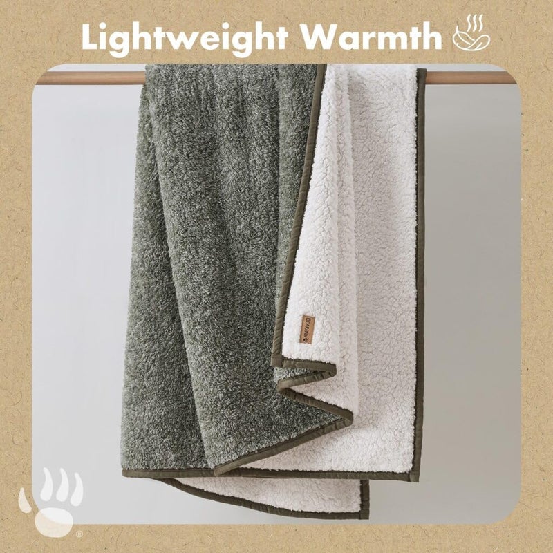 BEARPAW Sherpa Throw Blanket - Reversible & Cozy Blanket for Bed Couch Sofa, Lightweight Living Room Decor, Home Decor, Birthday Gifts for Women - 50"x70", Green (Valley) - Image 3