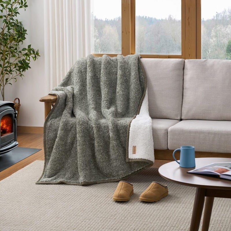 BEARPAW Sherpa Throw Blanket - Reversible & Cozy Blanket for Bed Couch Sofa, Lightweight Living Room Decor, Home Decor, Birthday Gifts for Women - 50"x70", Green (Valley) - Image 2