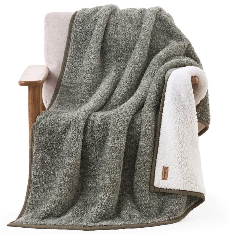 BEARPAW Sherpa Throw Blanket - Reversible & Cozy Blanket for Bed Couch Sofa, Lightweight Living Room Decor, Home Decor, Birthday Gifts for Women - 50"x70", Green (Valley) - Image 1