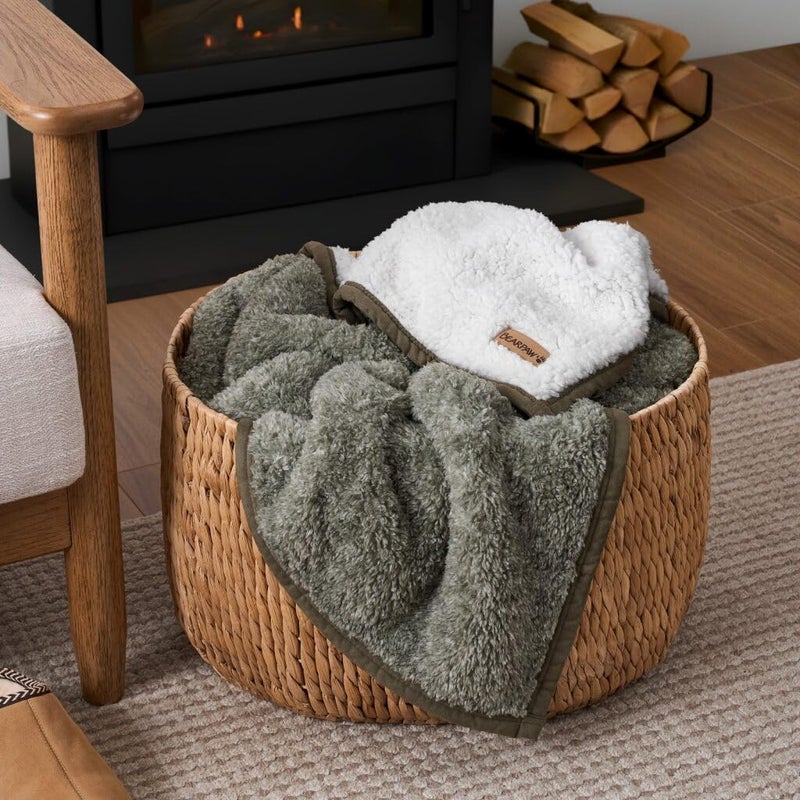 BEARPAW Sherpa Throw Blanket - Reversible & Cozy Blanket for Bed Couch Sofa, Lightweight Living Room Decor, Home Decor, Birthday Gifts for Women - 50"x70", Green (Valley) - Image 4