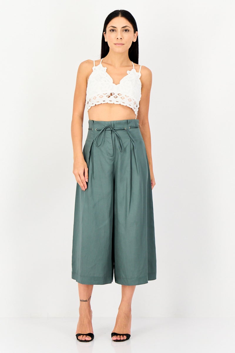 VERO MODA سروال نسائي عريض بقصة عادية، زيتوني - Image 2