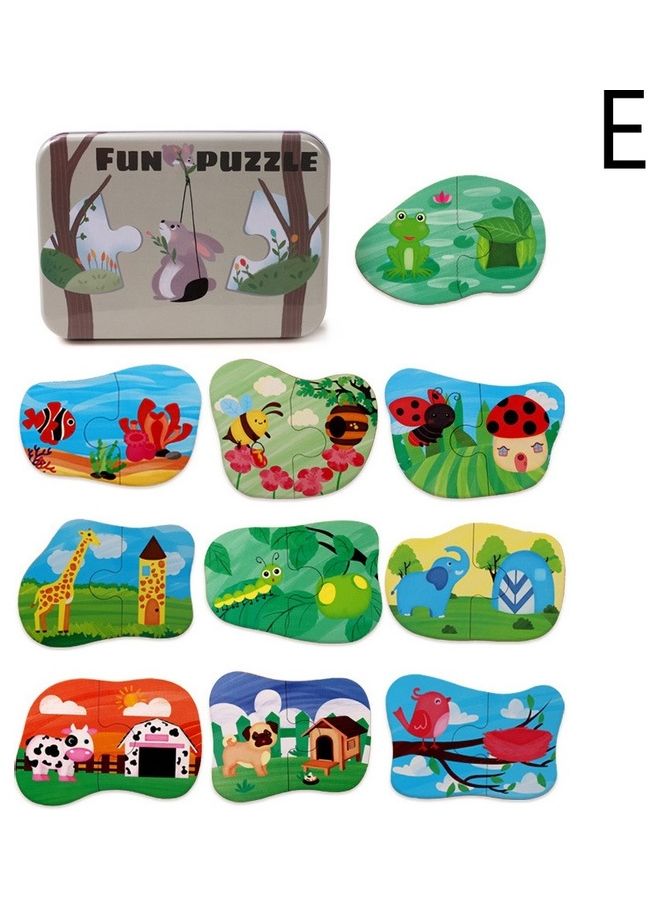 NIBEMINENT 10-Piece Wooden Jigsaw Puzzle With Iron Box