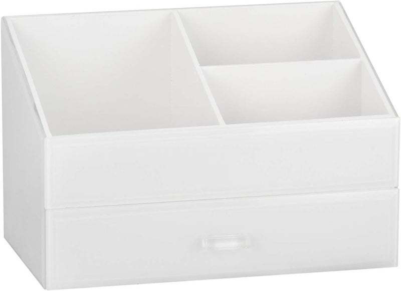 Glamour Cosmetic Organiser Makeup Brush Holder Organiser acrylic outline Beauty box Makeup Container Storage 3 Compartments and drawer White