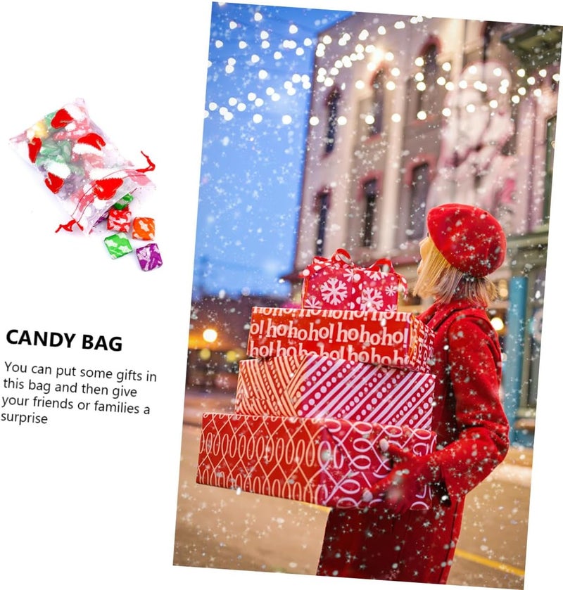 VERDANVERSE Christmas Hat Drawstring Bags 10pcs 10x15cm Glitter Organza Candy Pouches Wrapping Present Bags for Holiday Party Favors and Candy Storage - Image 3
