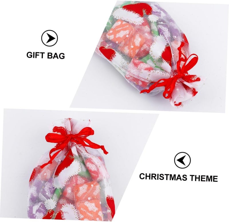 VERDANVERSE Christmas Hat Drawstring Bags 10pcs 10x15cm Glitter Organza Candy Pouches Wrapping Present Bags for Holiday Party Favors and Candy Storage - Image 4